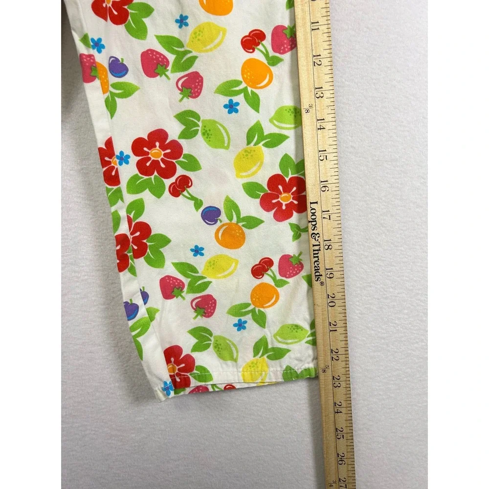 Vintage Genuine Girl Kid Fruit Flower Print Pant White Casual Cropped Leg Size 8